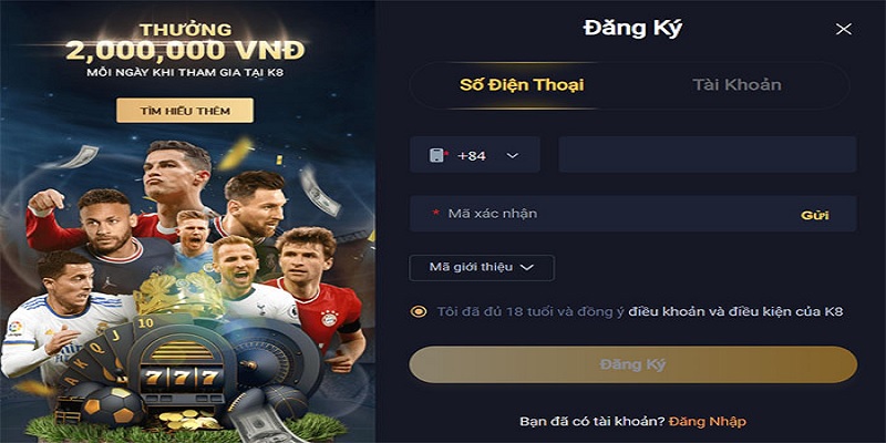 đăng ký tài khoản K8